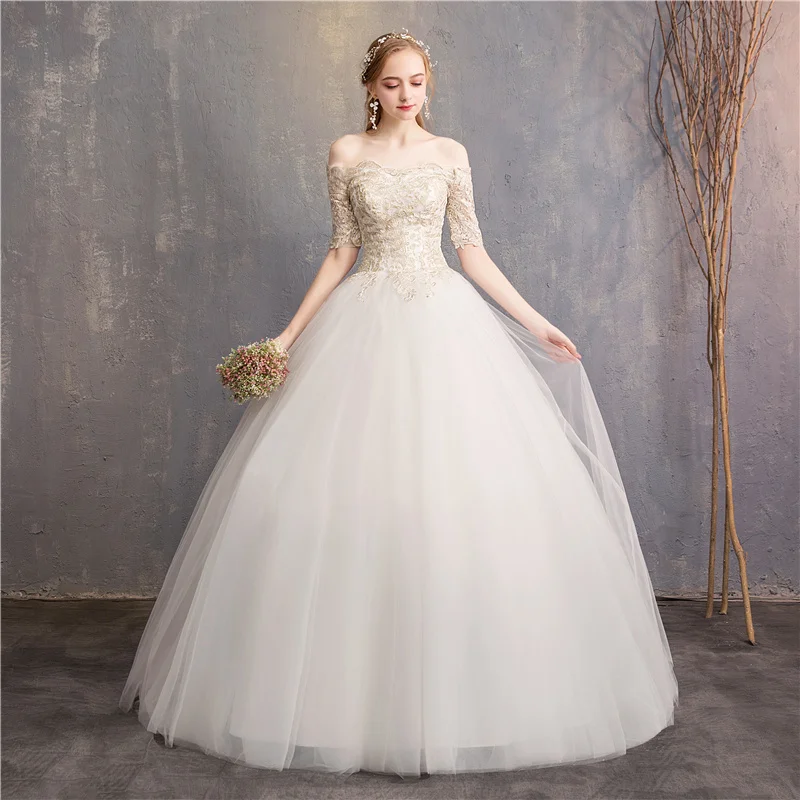 Модное Элегантное прекрасное бальное платье с короткими рукавами, свадебное платье цвета шампанского, свадебное платье, настоящая фотография 2