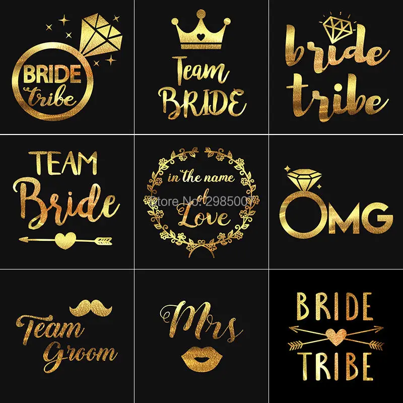 

1PCS team bride bride tribe tattoo wedding bachelorette party flash gold temporary tattoo bride shower tattoos