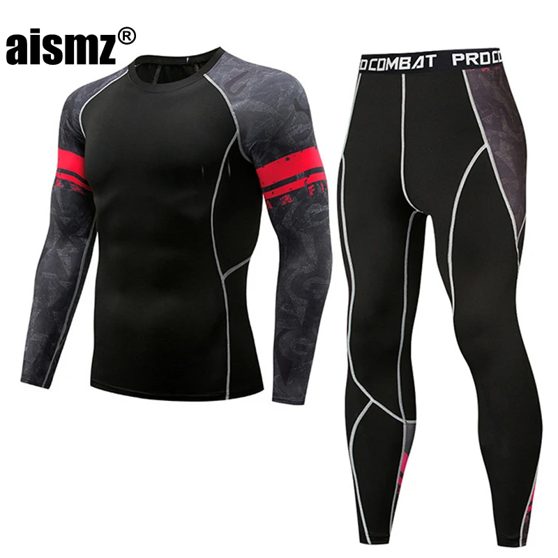 warmest long underwear Aismz Men Thermal Underwear Suits Sets Printing Compression Fleece Sweat Quick Drying Thermo Underwear Men Clothing Long Johns merino wool long johns Long Johns