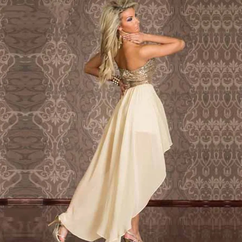 Party Dress Fashion Women Graceful Sequined Long Back Short Front Sleeveless Mini Dress Wholesale 2015 W203140A (3)