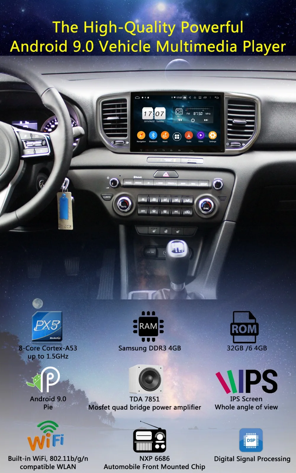 Best 9" IPS Octa Core 4G+64G Android 9.0 Car Multimedia Player For Kia KX5 Kia Sportage 5 2018 2019 GPS Radio DSP Parrot BT CarPlay 1