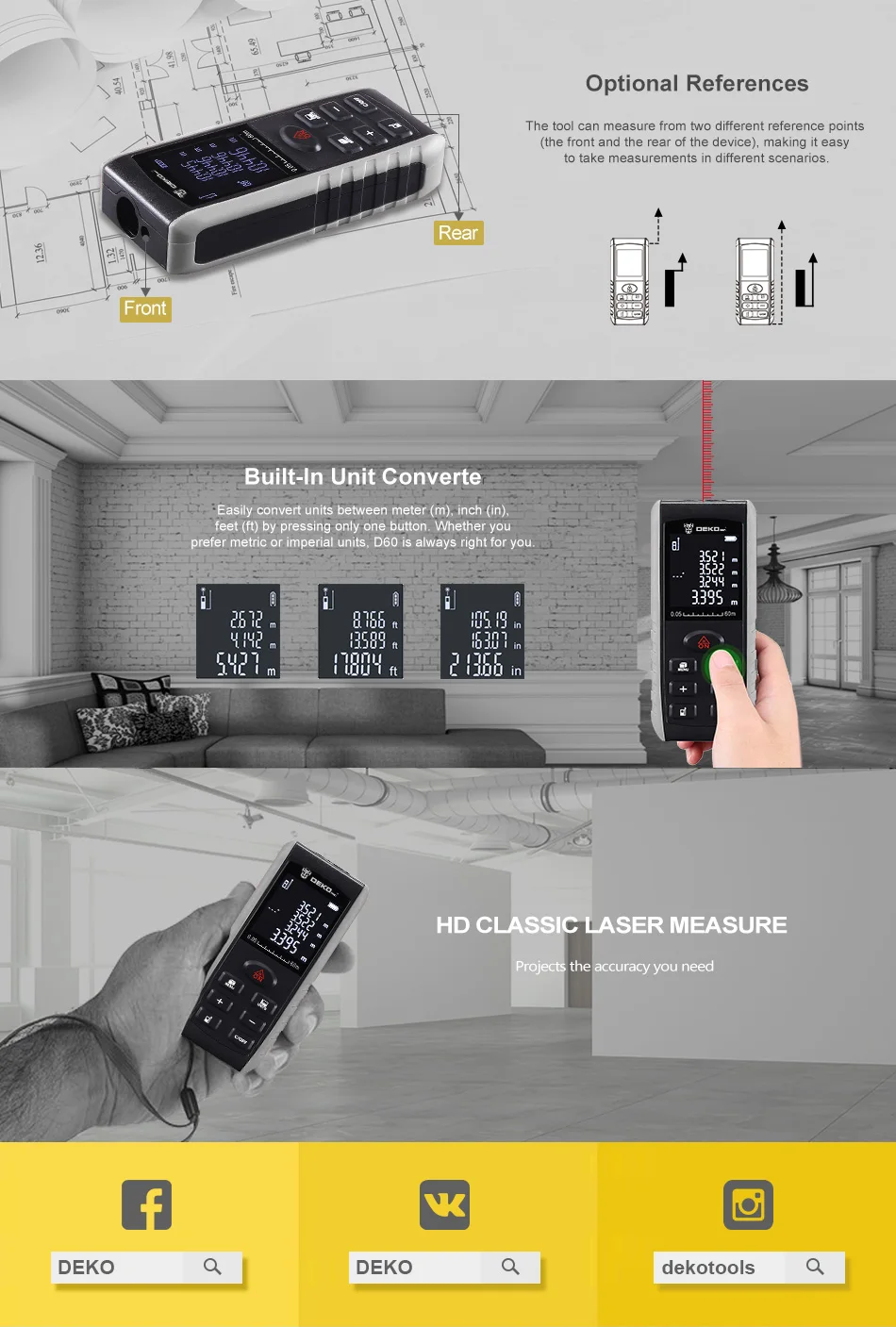 Medidor mini de distancia láser DEKO LRE521 paramedir 40 M 60 M 80 M 100 M