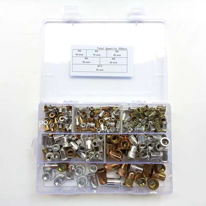 

300Pcs/set M3 M4 M5 M6 M8 M10 Rivet Nuts Zinc Plated Rivnuts mix Aluminum Rivnut Insert Rivet Multi Size Kit