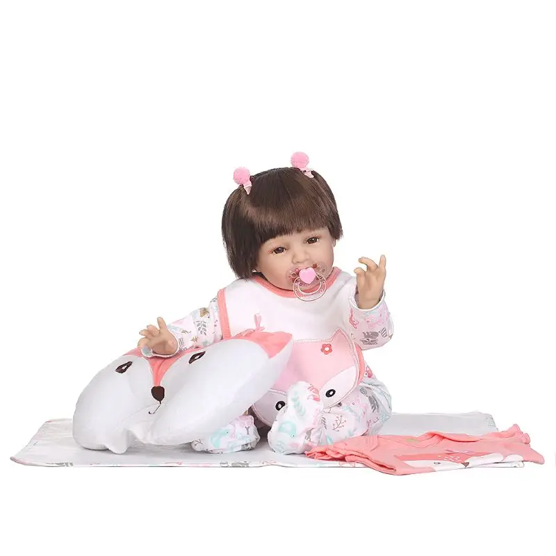 

55cm Silicone Smile Baby Doll Pillow Apron Clothes Lifelike Toys Early Childhood