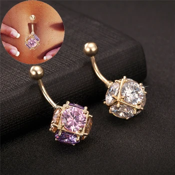 

Gussiarro Magic Ball CZ Jewelry Gold-color Belly Button Rings Colorful Clear Cubic Zirconia Piercing Body Piercing Navel
