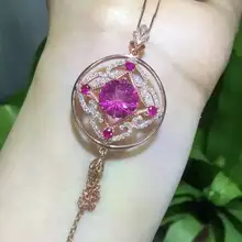 Подвеска с натуральным красным топазом из серебра S925 пробы, подвеска с натуральным драгоценным камнем, модное ожерелье с большой круглой кисточкой, подарок для женщин, ювелирное изделие