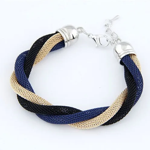 

F&U 3 color Metal Links Twisted Bracelet Designer Jewelry Elegant Color Alloy Cuff Bracelet and Bangles Costume Jewelry