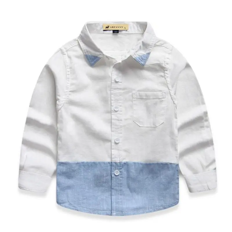 Рубашка для мальчиков; хлопковая модная новинка; рубашки для малышей с длинными рукавами в английском стиле; модная детская одежда - Цвет: Белый