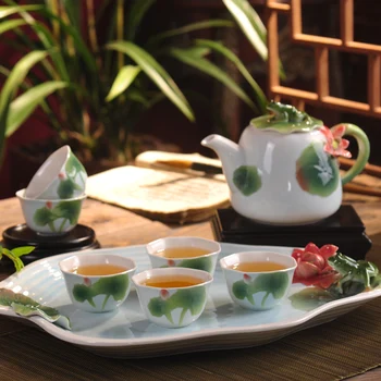 

Hand Enamel Painted Porcelain Coffee Set.Ceramic Kung Fu tea set Lotus Tea Cup