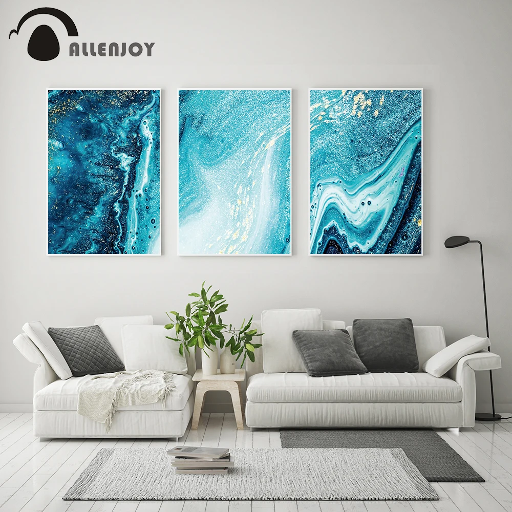 

Allenjoy Nordic Abstract Posters Blue Golden Marble Canvas Painting Unique Decorative Wall Art Pictures Bedroom Wall Art Charts