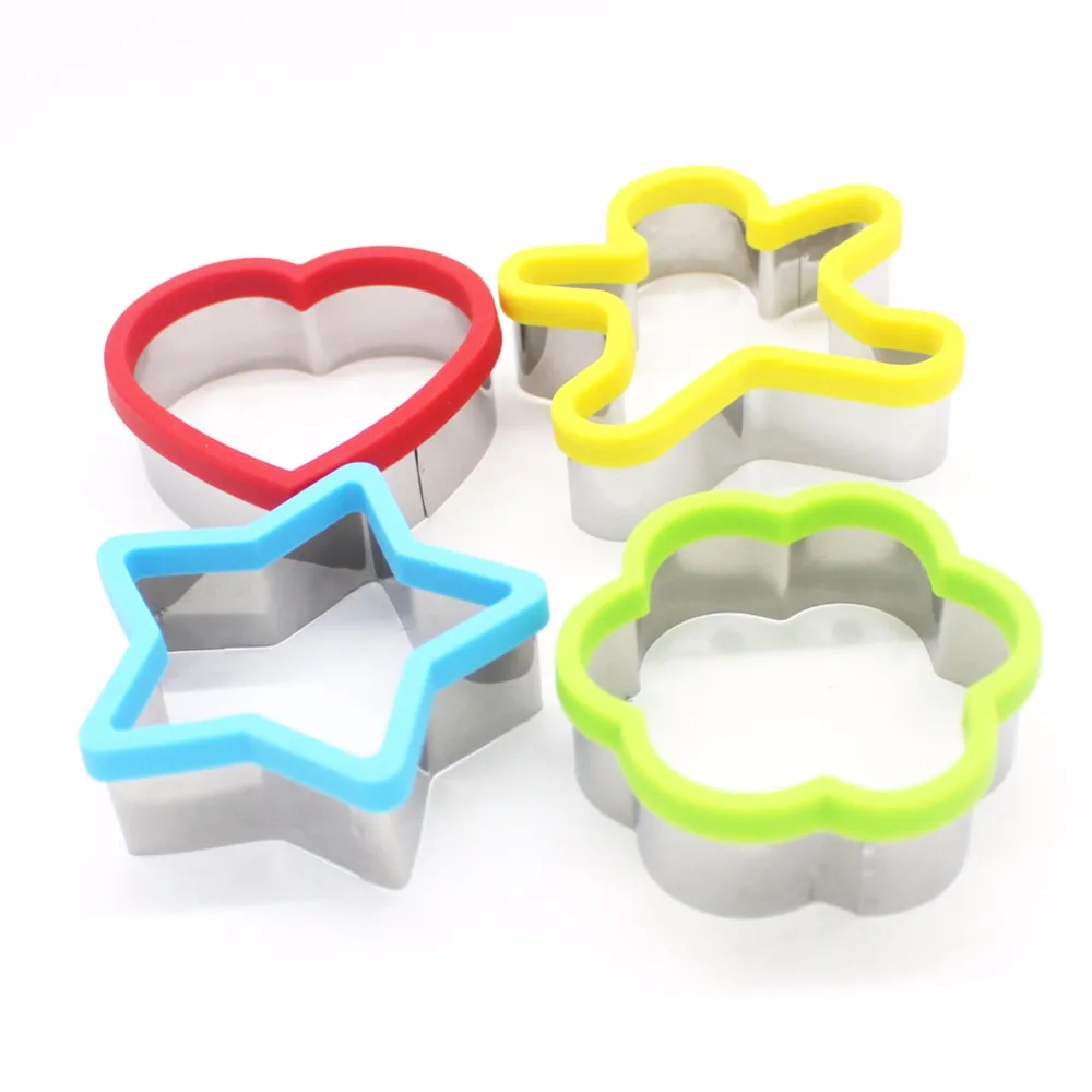 

4 pieces Cartoon Stainless steel Cookie Cutter Set With Comfort Handle Star Heart Flower Biscuit Cutter Mold