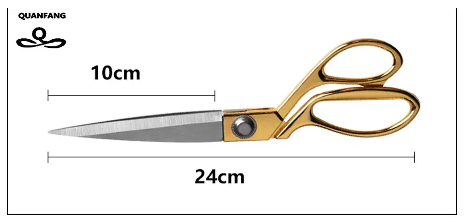 QUANFANG золотые ножницы из нержавеющей стали, швейные ножницы ручной работы, Короткие ножницы для рукоделия, товары для шитья - Цвет: C 1 pcs 24cm