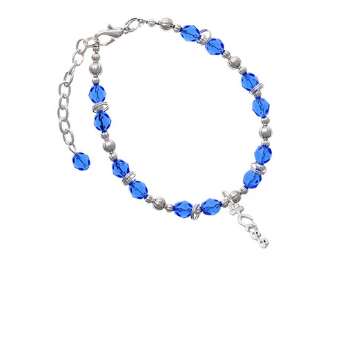 Silvertone Small Kiss Script Royal Blue Beaded Bracelet