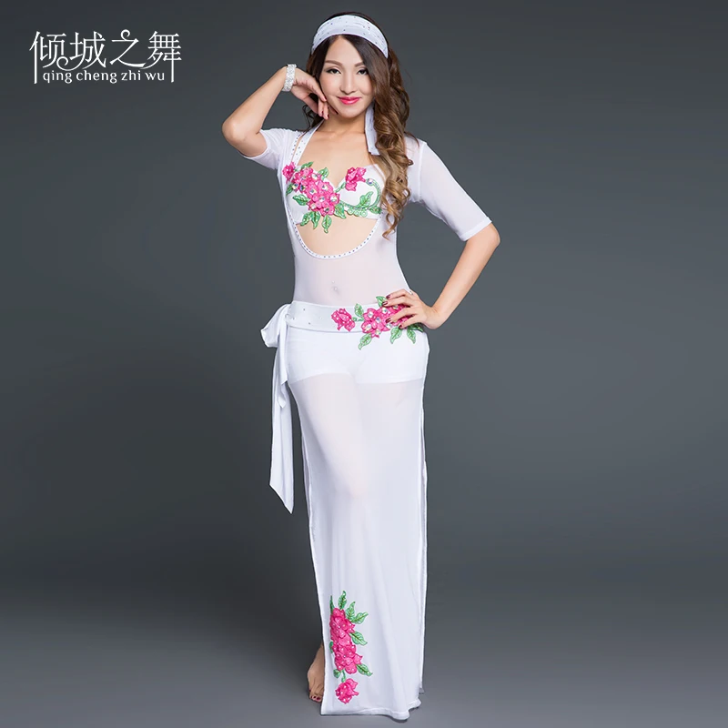 

Belly Dancing Women'S Spandex and Mesh Material Belly Dancer Dress Costume Set Girls 2 Colors Black White Belly Dance Set