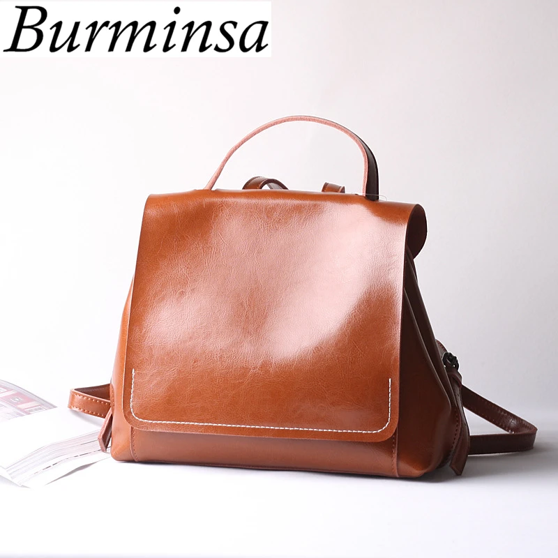 

Burminsa Korean Style Chic Women Genuine Leather Backpack Ladies Large Capacity Travel Bagpack School Bags For Teenage Girl 2018