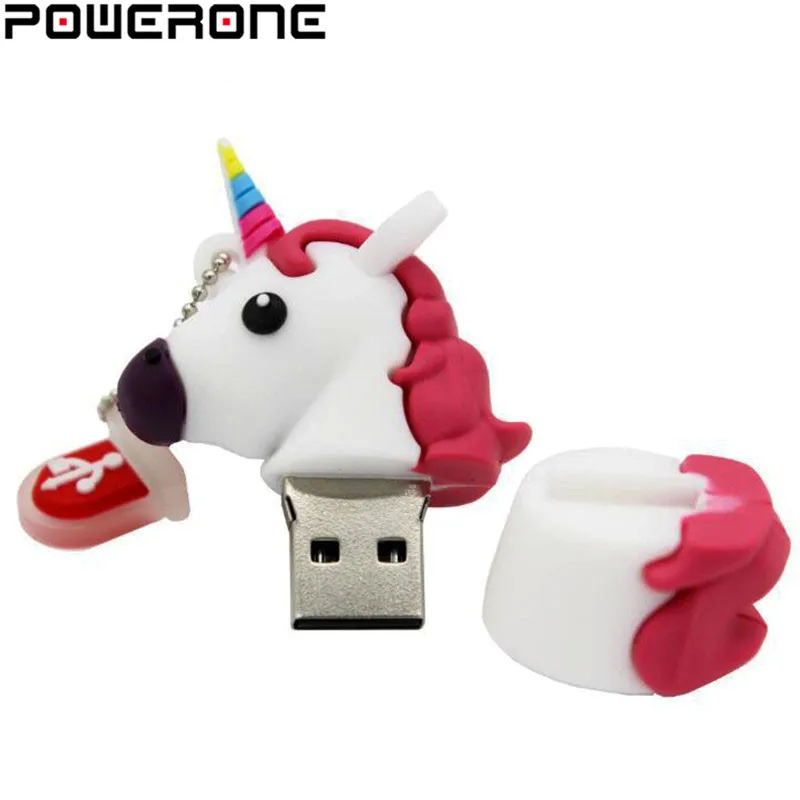 POWERONE стиль мультфильм флеш-накопитель в виде единорога 64 ГБ 32 ГБ usb флеш-накопитель Милая лошадь Флешка реальная емкость 4 Гб 16 Гб карта памяти