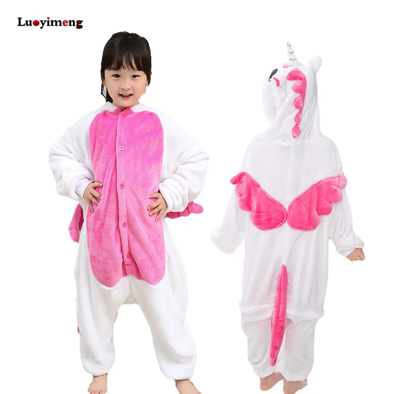 Фланелевые детские пижамы кигуруми, единорог, зимние теплые детские пижамы в виде животных, одежда для сна для мальчиков и девочек, комбинезон, Комбинезоны