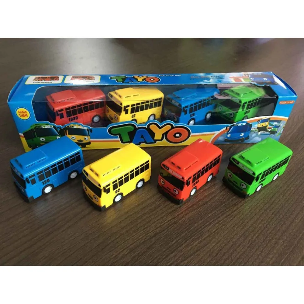 

4pcs/set Small Car Korean Cartoon TAYO the Little Bus Araba Oyuncak Car Model Pull Back Toy Car Kids Brinquedo Birthday Gift