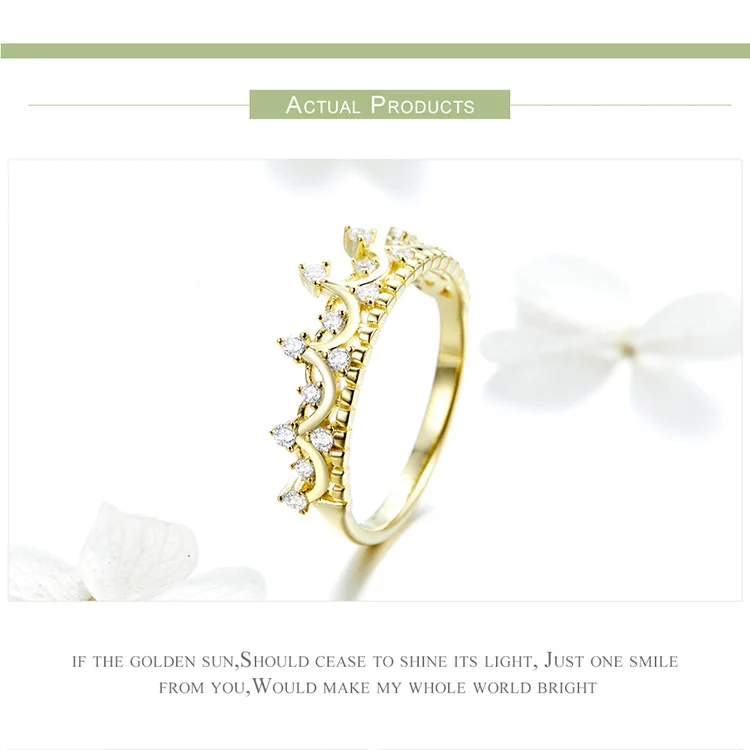 BAMOER подлинные 925 пробы Серебряная корона принцессы золотого цвета Корона Кольца для женщин обручальное кольцо ювелирные изделия Anel SCR493