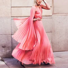 Элегантные розовые шифоновые длинные вечерние платья Женские винтажные драпированные платья макси с круглым вырезом и рукавами-плащами
