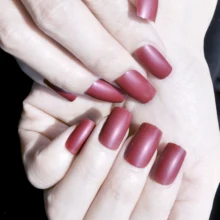 Shiny Candy Flat False Nails Chocolate Red Fake Nail Tips Full Wrap Nail Tips Manicure Nails Salon Product 089M