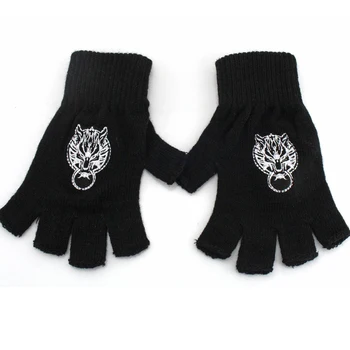 

Fashion Gloves Anime Final Fantasy Wolf Head Logo half finger Cashmere plush knit glove winter warm Mitten handschoenen Cosplay