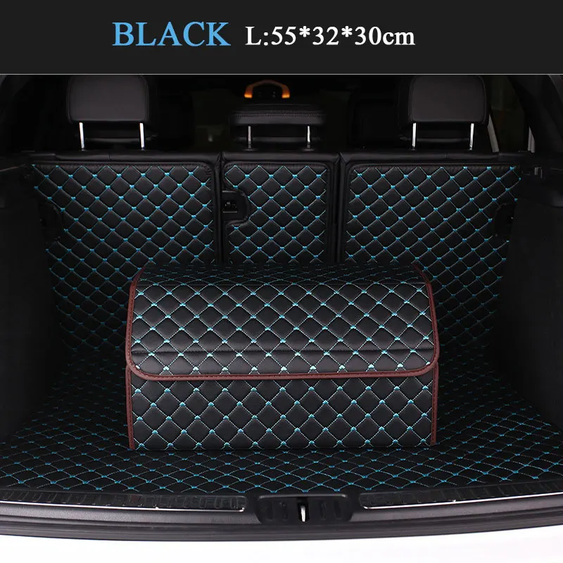 Негабаритные автомобильные органайзеры для багажника из искусственной кожи, сумка для хранения на заднем сиденье, большая вместительность, многофункциональная автомобильная коробка для заднего сиденья, аксессуары для интерьера, розовый цвет - Название цвета: Black blue L