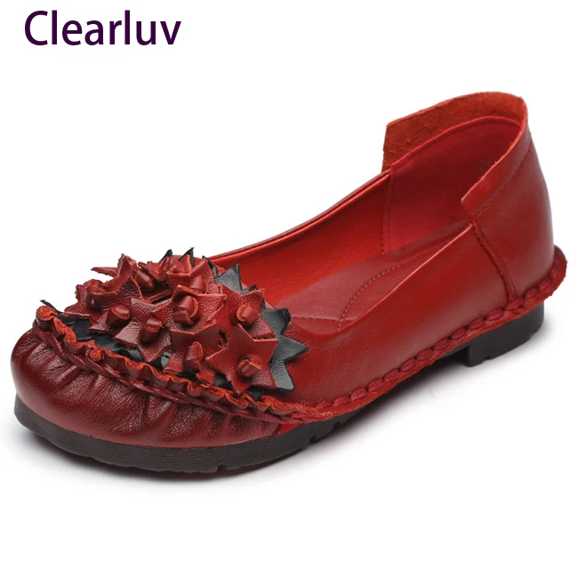 

Retro Shoes For Woman Handmade Shoes Genuine Leather flats with Butterfly-knot Spring Lady Sandals Flowers Mother Shoes C0540
