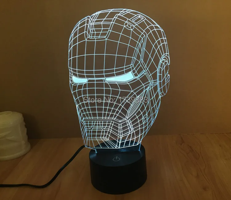Free Shipping 1Piece 3D color changeable Avengers Iron Man Helmet Model font b LED b font