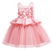Детские платья для девочек; свадебное платье принцессы; пышные Вечерние платья из тюля с кружевом для девочек; детская одежда без рукавов; платье с цветочным узором для девочек