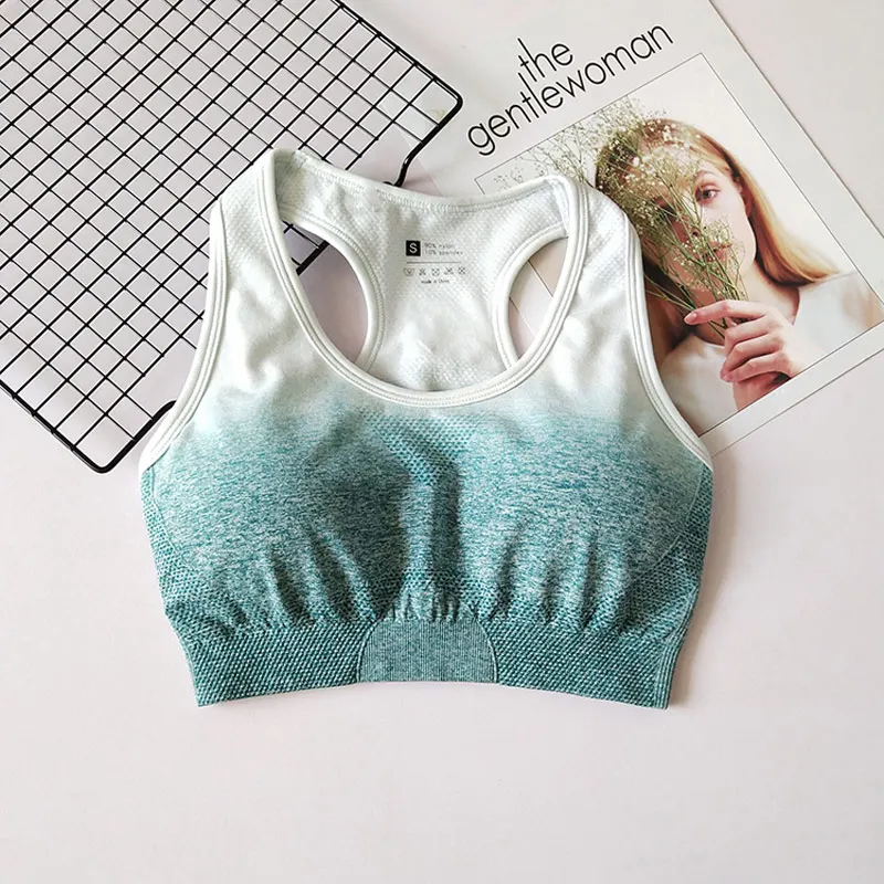 Ombre Energy Seamless Sports Bra for Women Push Up Yoga Bras Gym Crop Top Orange Racerback Workout Bra Fitness Tops Active Wear