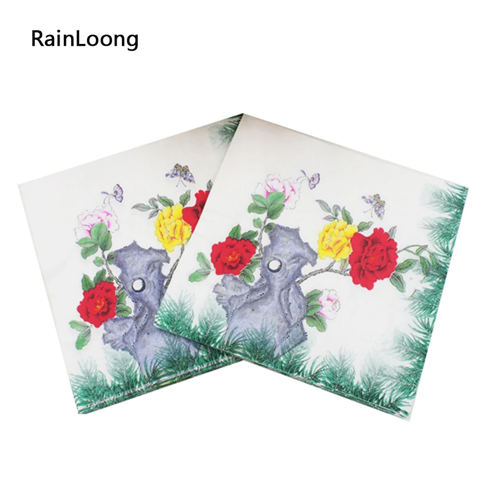 

[RainLoong] Flower Printed Paper Napkin Green Floral Event & Party Supply Tissue Guardanapo Servilleta 33*33cm 20pcs/pack/lot