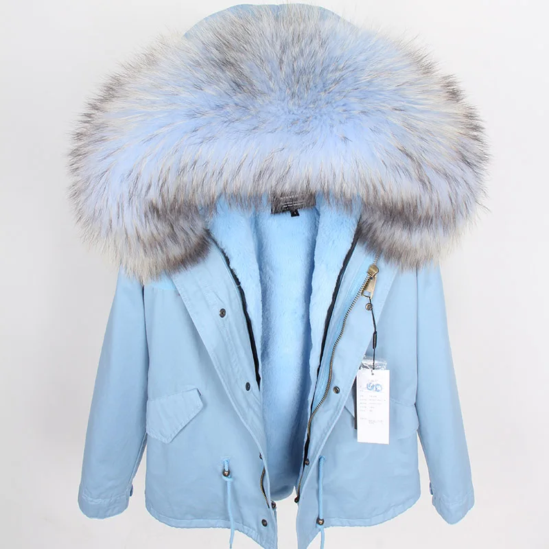 Размера плюс зимняя женская куртка с натуральным мехом, короткая куртка с воротником из натурального меха енота, парка с подкладкой из кролика, джинсовая куртка-бомбер