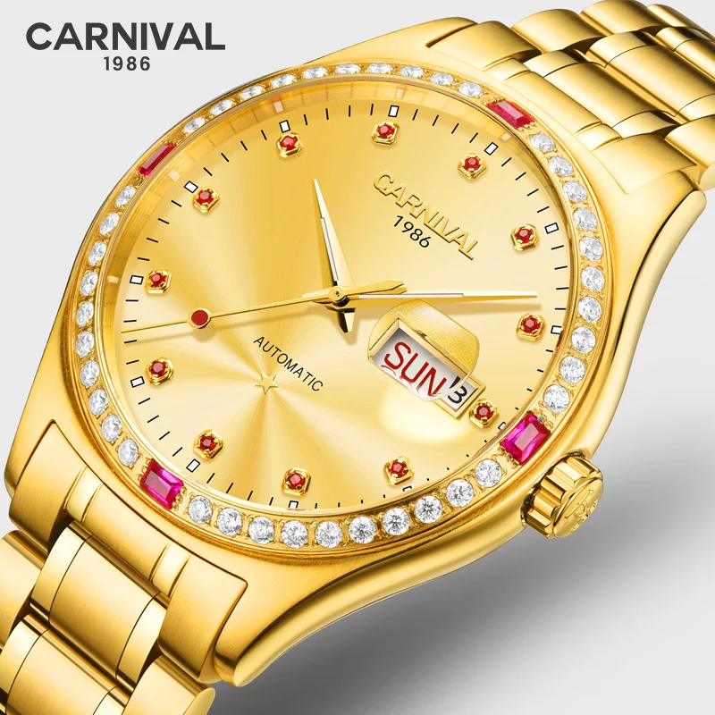Роскошные Золотые механические часы CARNIVAL High end автоматические мужские MIYOTA Move