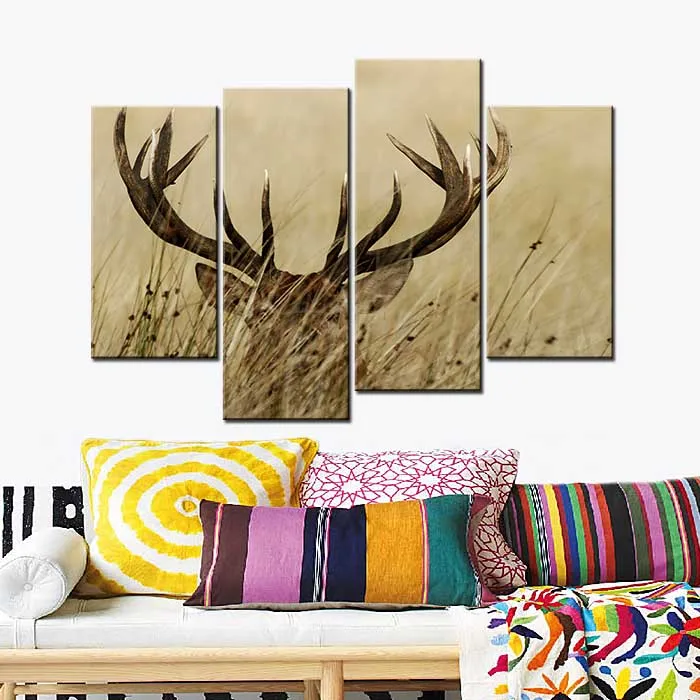 Modern Deer Paintings on Canvas Living Room Decorative 4 Panels