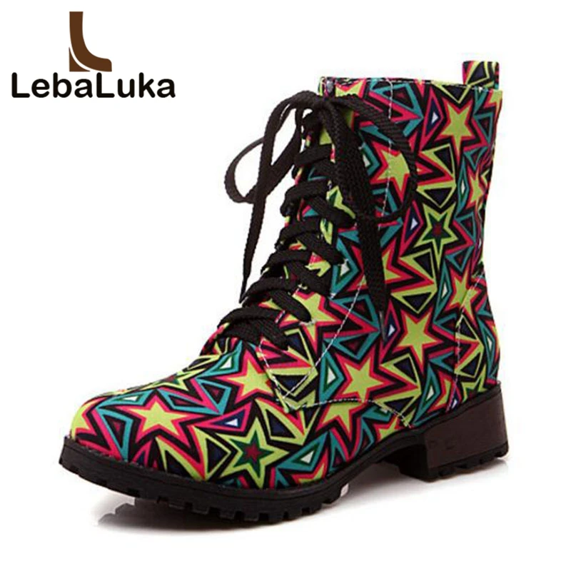 

LebaLuka Size 33-47 Colors Half Short Boots Woman Shoes Lace Up Fur Winter Shoes Round Toe Short Boots Female Footwear