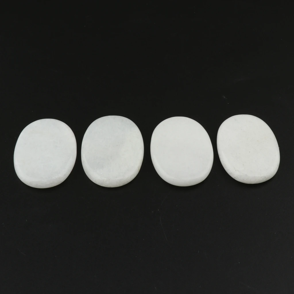 4 Pcs Smooth White Massage Stones--Oval Shaped Spa Hot Stones Natural Rocks for Spas Massage Relaxation and more(3x4CM)