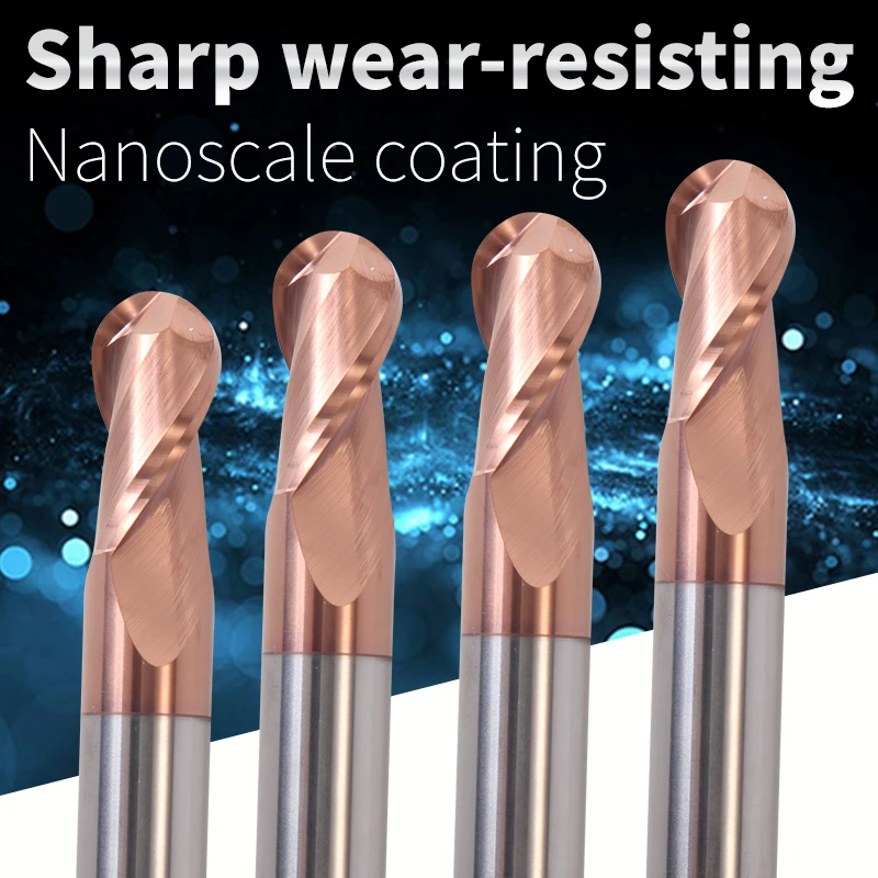 

Augusttools Metal Cutter Bit Ball Nose End Mill HRC60 2 Flute Milling Tools Alloy Carbide Tungsten Steel Milling Cutter End Mill