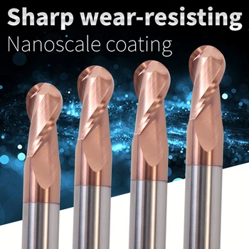 

Augusttools Metal Cutter Bit Ball Nose End Mill HRC60 2 Flute Milling Tools Alloy Carbide Tungsten Steel Milling Cutter End Mill