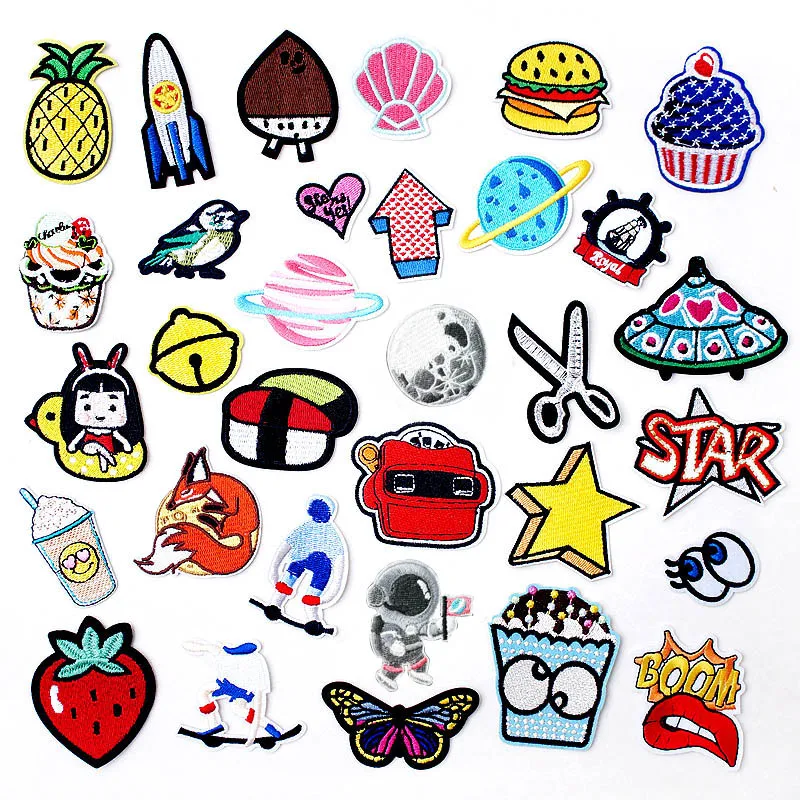 

Drinks Shell Hamburger Scissors Badges DIY Embroidery Patch Applique Clothes Ironing Clothing Sewing Supplies Decorative Patches