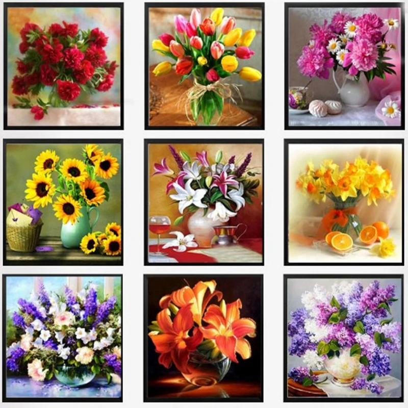 

Flower arranging 5D DIY diamond Painting flowers Cross Stitch diamond embroidery mosaic diamonds wall stickers home decor vase
