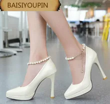 2018 New Tussle with Super High Heel Sole Shoes Female Shallow BucklesWaterproof Table Lacquer Women’s Shoes 33 40 41 42 43