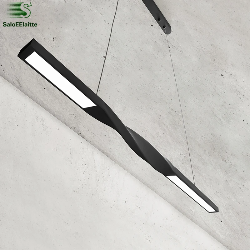 

Office Minimalism Straight Led Pendant Lights Paint Black/white Twist Metal Led Hanging Lamp Dining Room Led Droplight Fixtures