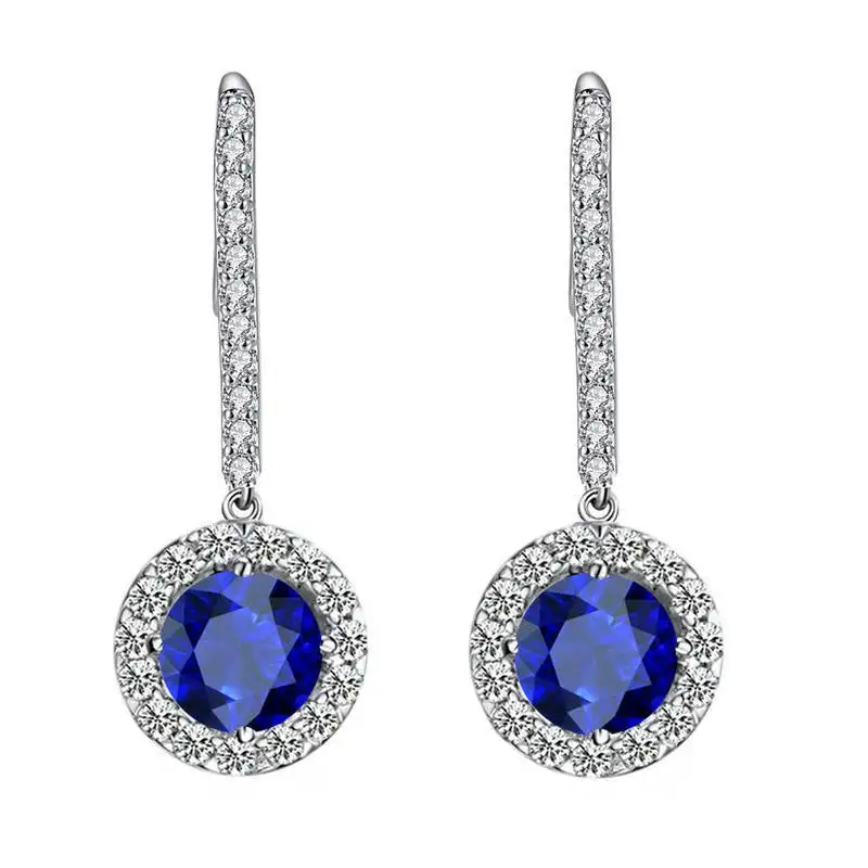 

Dovolov​ Fashion Silver Color Earrings CZ Stone Dangle Blue Crystal Earrings For Women Drop Earrings Jewelry