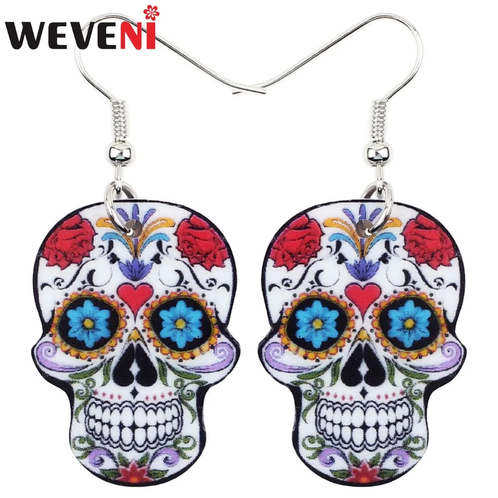 

WEVENI Acrylic Dangle Drop Halloween Skeleton Skull Earrings Big Long Punk Fashion Jewelry For Girls Women Wholesale Accessories