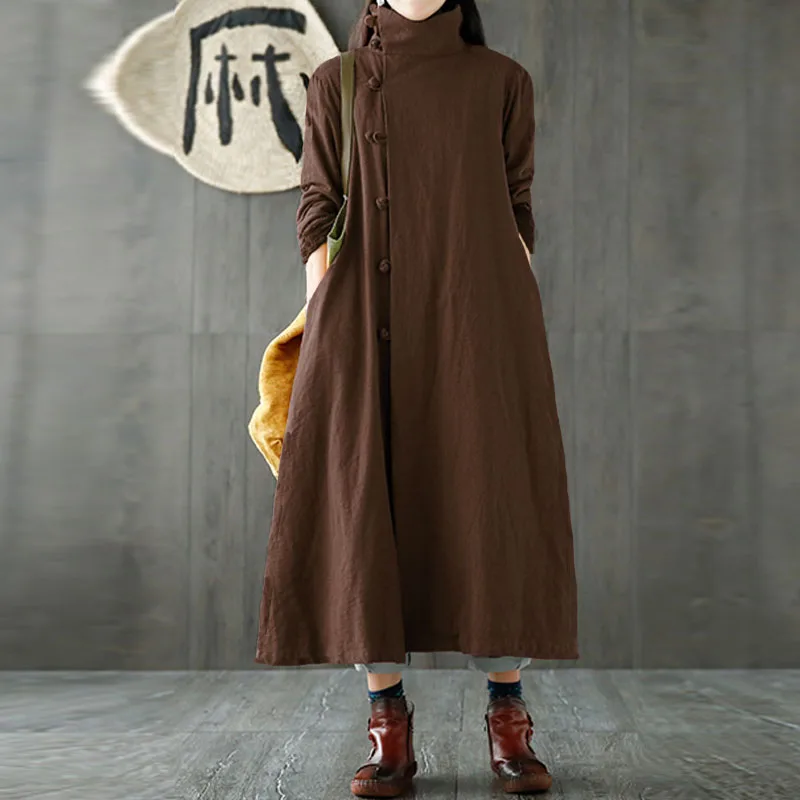 2018 ZANZEA Women Coat Autumn Vintage Turtleneck Long Sleeve Casual Cotton Linen Jacket Solid Loose Work OL Outwear Plus Size