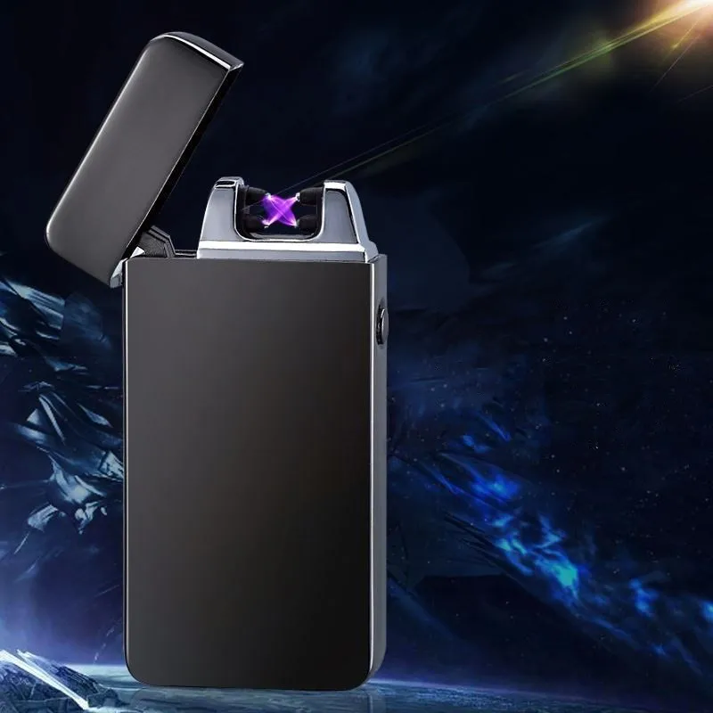 Dual Arc Cigarette Lighter font b USB b font Rechargeable Metal Lighter Windproof Flameless Plasma Torch