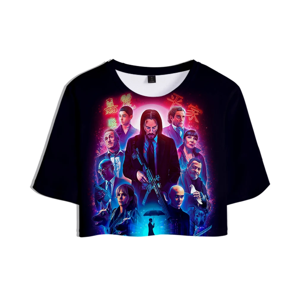 Kpop John Wick 3D женская верхняя Футболка Harajuku открытый пупок T-Shein летние мягкие