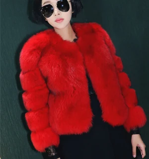 Новое зимнее женское пальто из искусственного меха больших размеров, тонкое пальто из искусственного кроличьего меха с круглым вырезом - Цвет: Красный