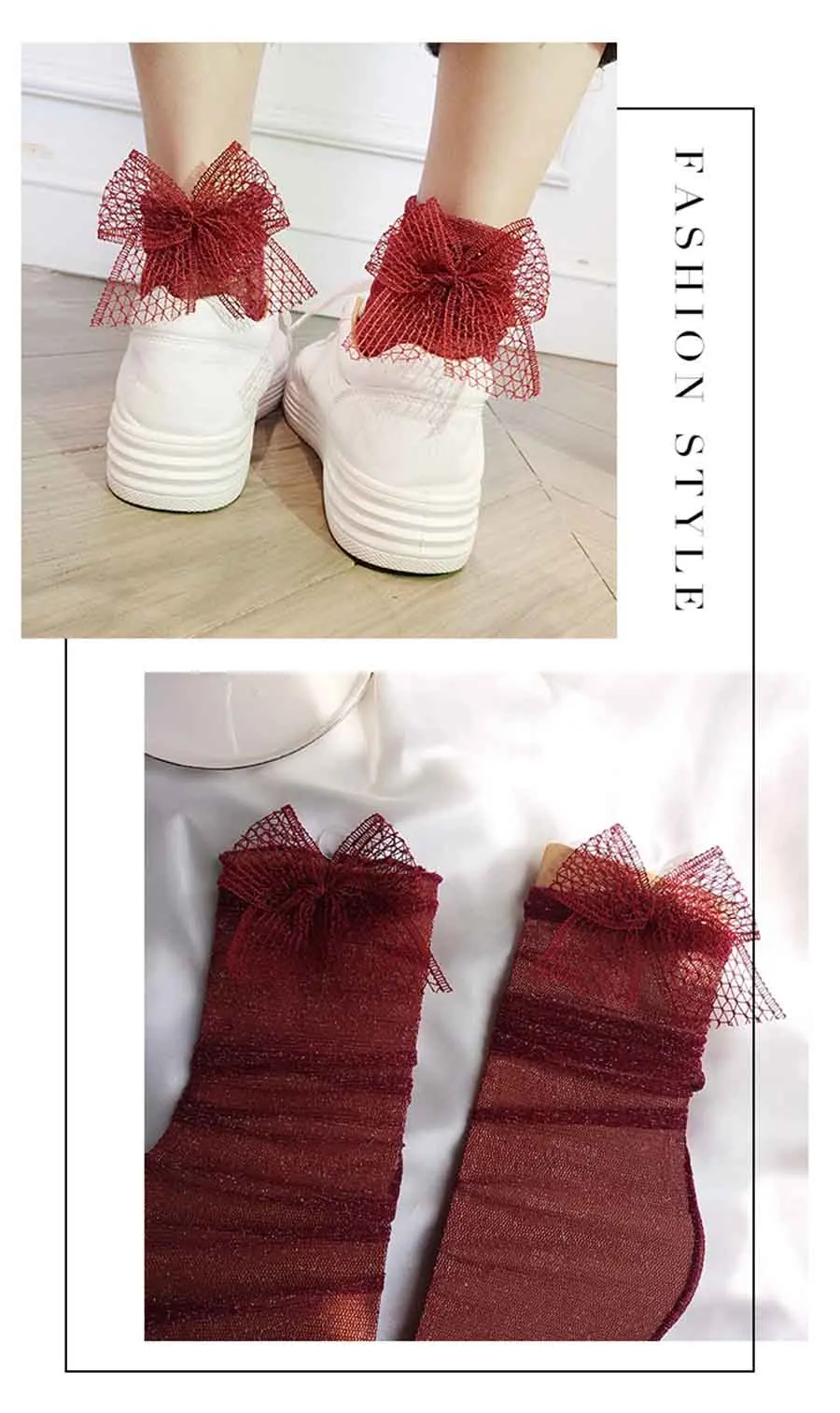 Блестящие сетчатые женские носки Модные Цветные носки с бантом для девочек Meias блестящие мягкие женские забавные носки Harajuku прозрачные эластичные Чулочные изделия